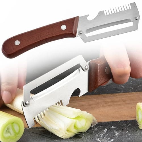 Image of Multifunctional Vegetable Peeler,Zero Snag Stainless Steel Vegetable Peeler with Wooden Handle - Ergonomic Potato Peelers & Fruit Slicer, 2-in-1 Peelers for Kitchen, Carrot, Apple, Kiwi (A, One Size)
