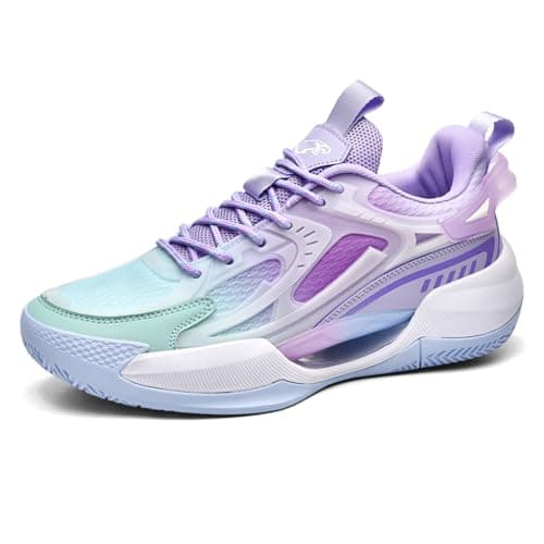 Image of GAOLONGBU Men's Basketball Shoes Outdoor Non-Slip Boys Sneakers Lightweight Casual Breathable Shock Absorption Walking Shoes (Purple, Adult, Men, 10.5, Numeric, UK Footwear Size System, Medium)