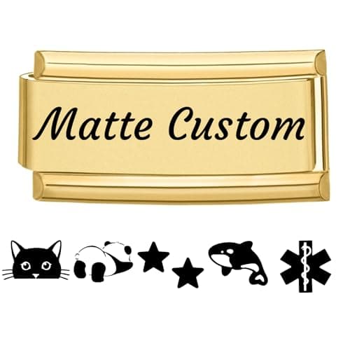 Image of Jodimitty Custom Engraved Italian Charm Gold Stainless Steel Charm Personalised Gift, DIY logo & Text, Matte Finish, 20x9mm, fits all 9mm Bracelet