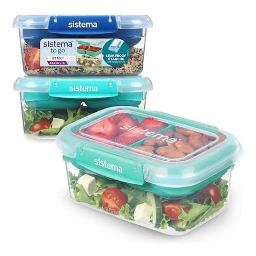 Image of Sistema TO GO Stax Leakproof Food Storage Containers | 1 L | Airtight & Stackable Meal Prep Containers with Lids | Adult Lunch Boxes for OfficeSchool & More | BPA-Free | 3 Count