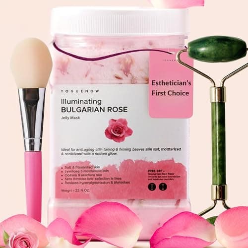 Image of VogueNow Jelly Face Mask- Bulgarian Rose Jelly Mask With Free Jade Roller & Spatula Professional Jelly Masks Vajacial Jelly Mask Powder 23 Fl Oz Jar Face Mask Skin Care 3 Piece Set