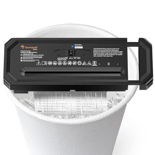 Image of Bonsaii 6-Sheet Strip Cut Paper Shredder, Shreds Paper, Credit Cards, with Overheat Protection, Retractable Handle Portable Shredder for Home and Office (S125-A)