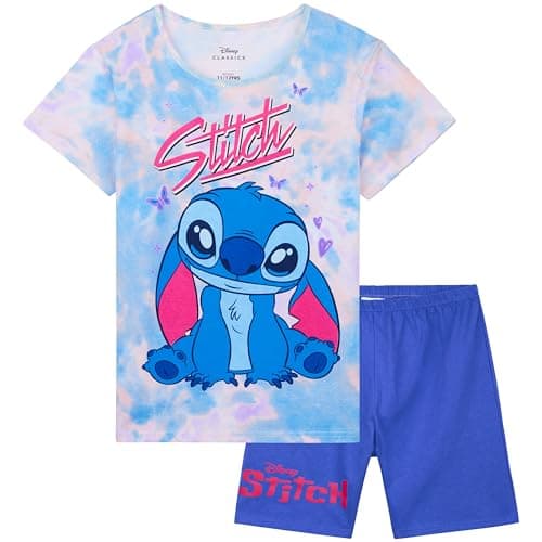 Image of Disney Stitch Pyjamas for Girls & Teenagers Short Sleeve PJs Set Soft Breathable Nightwear Loungewear Comfy Jammies Sleepwear Stitch Gifts for Girls (9-10 Years, Blue/Pink)