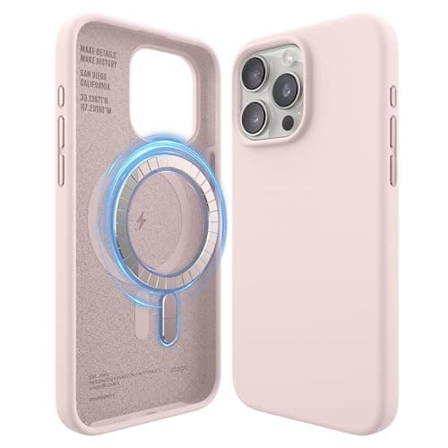 Image of elago Magnetic Silicone Case Compatible with iPhone 15 Pro Max Case, Compatible with MagSafe All Accessories, Built-in Magnets, Premium Silicone, Full Body Protection [5 Layer Structure] (Lovely Pink)