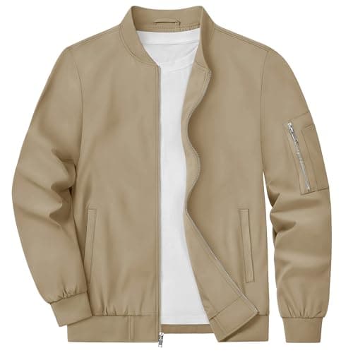 Image of KEFITEVD Men's Summer Baseball Jacket Thin Bomber Jackets Lightweight Coats with Pockets Khaki,L