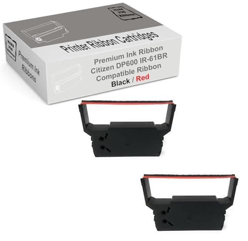 Image of Citizen DP600 Red Black Printer Ribbon 2 PACK CITIZEN IR-61BR CRIR61BR Compatible Ribbons for DP 600 DP 611 DP 612 iDP 3516 iDP 3520 iDP 3531