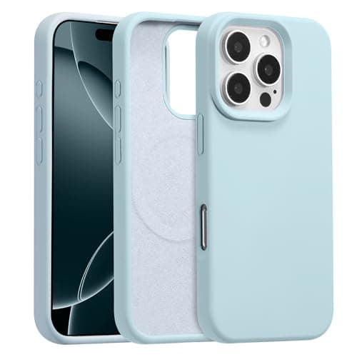 Image of UCASONG Magnetic for iPhone 16 Pro Max -6.9Inch Liquid Silicone Phone Case, Compatible with MagSafe, Cute Plain Solid Color Slim Case Soft Smooth Matte Shockproof Protective Cover, Sky Blue