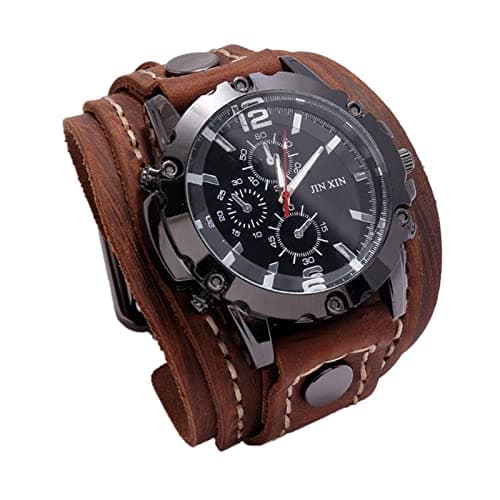 Image of F Fityle Retro Wrist Watch, Wide PU Leather Cuff Big Dial Roman Numerals Watches, Wristwatch, Bracelet, Brown