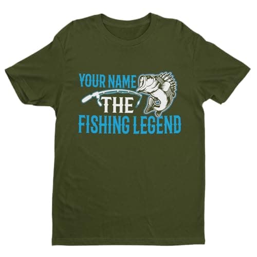 Image of Galaxy Tees Mens Personalised Fishing T Shirt Your Name The Fishing Legend Short Sleeved Military Green XL