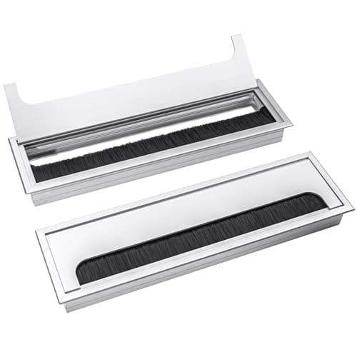 Image of 2Pcs Silver Desk Cable Grommets 280x80MM, Desk Plug Hole Cover, Computer Desk Metal Cable Hole, Aluminum Alloy Rectangle Cable Hole Cover for Desktop Cable Organizer