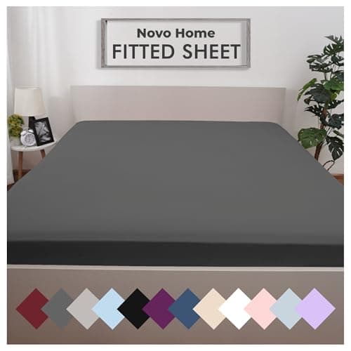 Image of Dark Grey Fitted Sheet Super King Beds (180×200 cm, Deep 35 cm) – Pack of 1 Soft Microfibre Elasticated Cover – Breathable, Durable & Easy Care Bottom Sheet