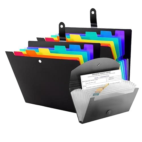 Image of AiTodos® 2 Pack A4 Expanding File Folders (7 Pockets) + 1 Small Receipt Organiser (13 Slots), Waterproof PP Document Organiser with Labels for Home Office, School, Monthly Bills & Tax Storage