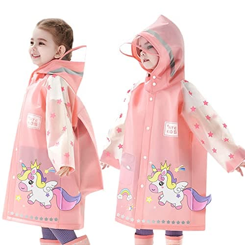 Image of Fewlby Raincoat for Kids - Waterproof Poncho for Boys and Girls, Toddler Rain Jacket, Children's Cartoon Rain Wear, Reusable Suit, 3-4 Years M Size