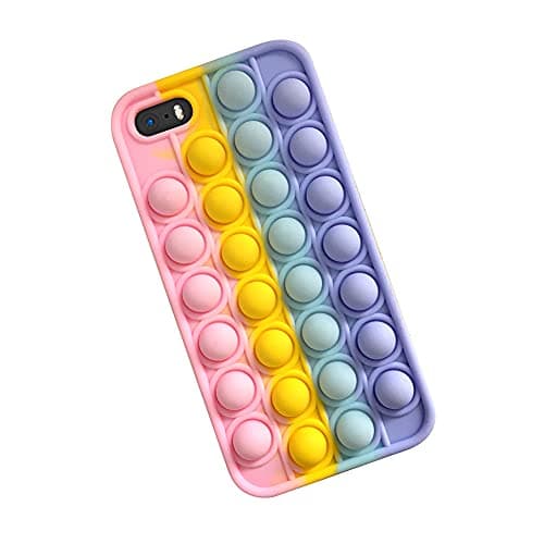 Image of SDTEK Case Compatible with iPhone SE (2016-2019) 5 5s, Bubble Fidget Pop Soft Silicone Phone Cover (Rainbow)