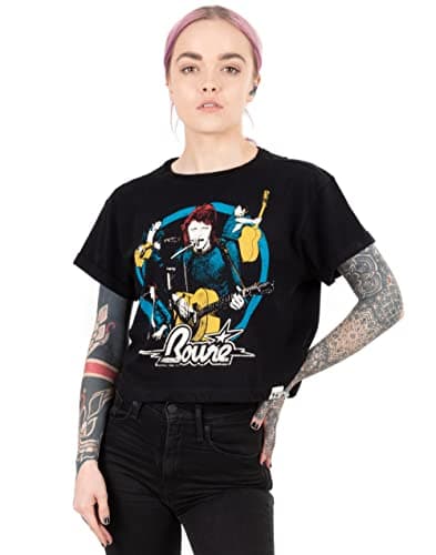 Image of David Bowie Cropped T-Shirt for Women | Ladies Band Graphic Black Short Sleeve Rock Tee | Music Gifts Merchandise