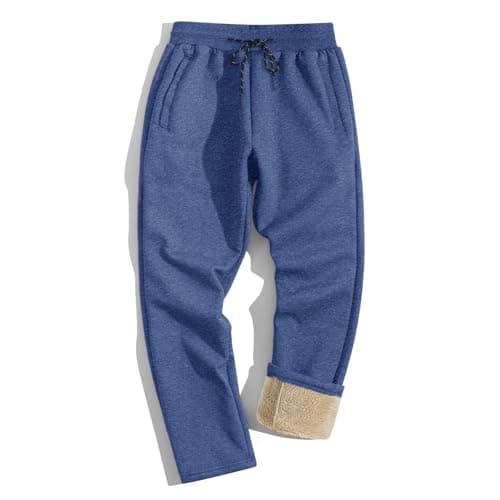Image of TACVASEN Thermal Trousers Men Fleece Lined Joggers Winter Jogging Bottoms Fluffy Sherpa Pants Blue 36