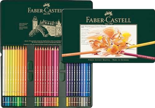 Image of Faber-Castell Art & Graphic Polychromos Colour Pencil, Multicoloured, Tin Of 60, For Art, Craft, Drawing, Sketching, Home, School, University, Colouring