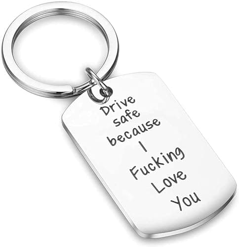 Image of HOKIAMCN Keychain Drive Safe Because I Fucking Love You Trucker Husband Gift New Driver Gift for Boyfriend Flower of Life Silver Flower of Life Mandala