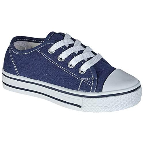 Image of Girls Canvas Shoes Children Kids Toddlers Summer Pumps Casual Infants Trainers Flat Low Top Lace Up Sneakers Soft Lightweight Plimsolls Boots Baby Sizes (Navy, Infants 10)