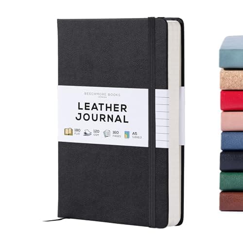 Image of Beechmore Books Lined Journal Notebook, 5.8" x 8.3", A5 160 Lined Pages, Hardcover Leather Journals for Women, Men, Writing and Notebooks for Work - 120 GSM Thick Paper, Gifts Box Included