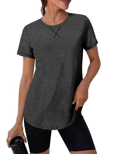 Image of Magritta Yoga Tops for Women UK Ladies Gym Top Active Sports Wear Summer Short Sleeve Running T Shirt Pilates Activewear Workout Clothes Sun Protection Dark Grey X-Large, 18-20