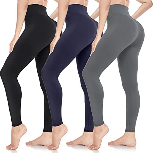Image of ACTINPUT Black Leggings for Women Soft High Waisted Tummy Control Leggings Sports Workout Gym Running Yoga Pants(Black+Grey+Navy Blue,S-M)