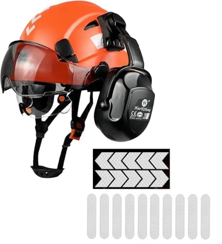 Image of HaoYiShang Industrial Safety Helmet with Visor Ear defenders Muffs Hard Hat helmets with Visor Vented OSHA Approved Hardhats hard hats construction Work Head Protection Certified orange hardhat