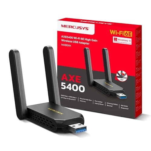 Image of MERCUSYS MA86XH AXE5400Mbps Wi-Fi 6E High-Gain USB WiFi Adapter for PC, USB 3.0 WiFi Dongle with Speeds up to 2402 Mbps on 6 & 5GHz, Windows 10 & 11 Compatible, WPA3 Security, Streaming/Gaming