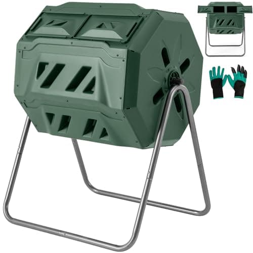 Image of GiantexUK 160L Garden Tumbling Composter, Dual Chamber Compost Tumbler Bin with 2 Sliding Doors, Rotating Waste Bin Composting Tumbler (160L, Green)