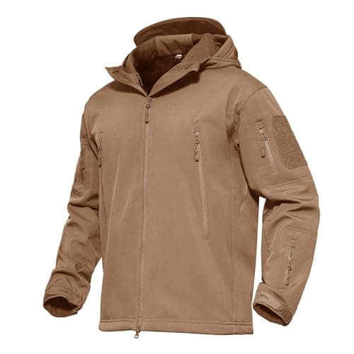 Image of KEFITEVD Men's Tactical Soft Shell Jackets Warm Waterproof Fleece Hunting Jacket Fishing Raincoat Brown,M