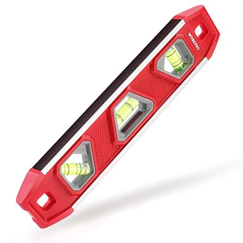 Image of WORKPRO Magnetic Spirit Level 23 cm, Mini Spirit Level Magnetic Torpedo Level with 3 Vials 45°/90°/180°, Impact-Resistant Block Level, Aluminium Frame, Strong Magnet, Readable Top for Builders