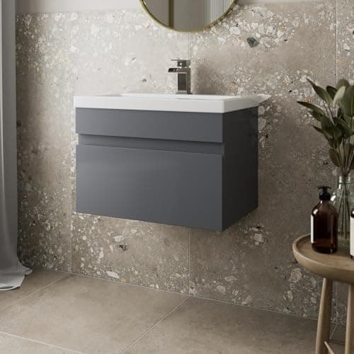 Image of Artis 600mm Bathroom Vanity Unit Basin Storage Wall Hung Cabinet Furniture Grey Gloss