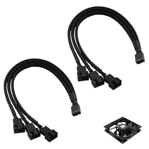 Image of 2 Pack 4 Pin PWM Fan Splitter, Fan Splitter Cable 27cm, 1 to 3 Computer Case Fans Y Splitter for Motherboard Header, PWM Speed Control Sync, Sleeved Black Extension for Desktop PC Cooling Builds