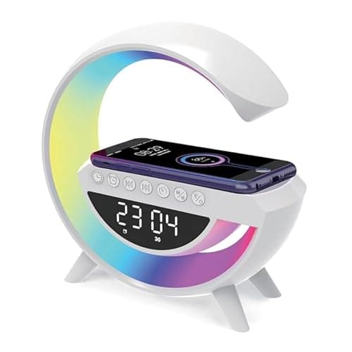 Image of 4 in 1 Equatech Rechargeable LED Wireless Charging Speaker with Alarm Clock, RGB Ambient Light with 12 Lighting Effects, Bluetooth Speaker, Wireless Charger & White Noise Lamp