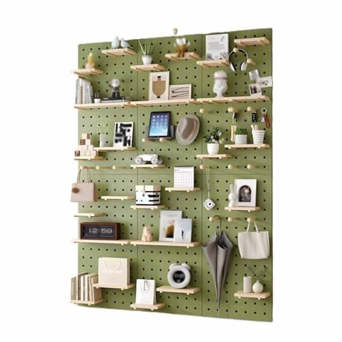 Image of Wooden Pegboard Organizer, Wall Mounted for Efficient Space Management in Home, Office, and Garage