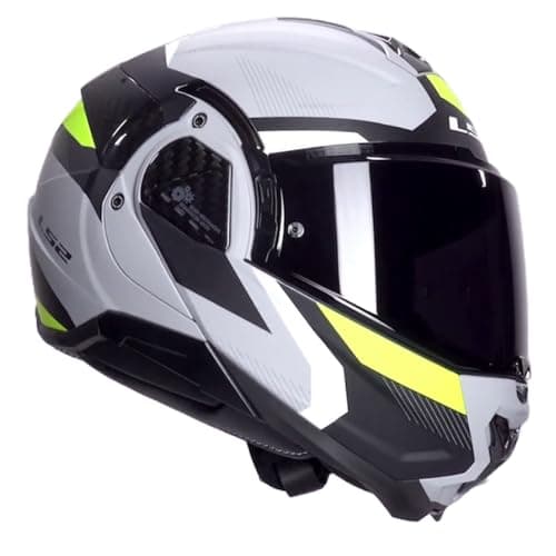 Image of MOTORCYCLE MODULAR HELMET L~S~2 FF910 ADVANT-II TRIPLE Flip Up Dual Visor Motorbike Scooter Pinlock ECE22.06 Convertible Full Face Motorbike Crash Helmet (Matt Grey H-V Yellow,XL)