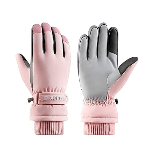 Image of Andiker Women Waterproof Ski Gloves, Winter Touchscreen Thermal Gloves with Fleece, Windproof Snowboard Glove for Skiing Running and Cycling (pink)