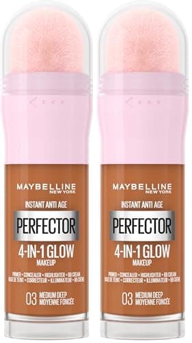 Image of Maybelline New York Instant Anti Age Rewind Perfector, 4-In-1 Glow Primer, Concealer, Highlighter, Self-Adjusting Shades, Evens Skin Tone with a Glow Finish, Shade: 0.3 Medium Deep (Pack of 2)