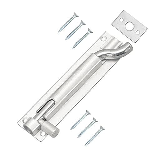 Image of TERF Aluminium Door Bolt Barrel Slide Lock Necked Door Bolt 100mm [4''] Door Latch with Screws Ideal Door Locks for Internal and External Doors - 100mm, Silver