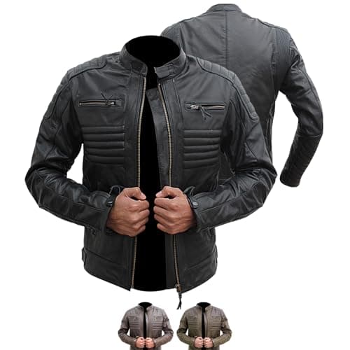 Image of Dimex Motorcycle Leather Jacket – Genuine Black Cowhide Biker Jacket for Men with CE Approved Armour – Motorbike Riding Gear – Classic Cruiser Style (UK, Alpha, L, Regular, Regular, Black)
