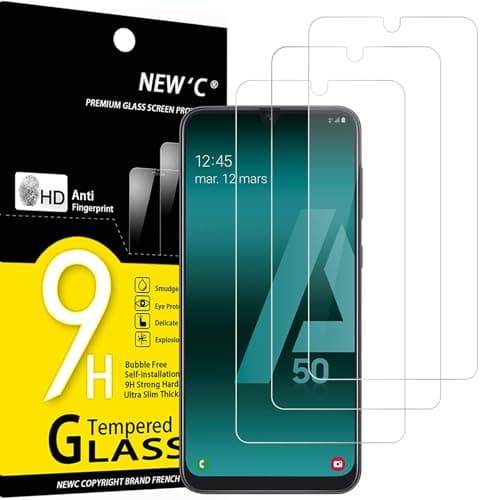 Image of NEW'C 3 Pack Designed for Samsung Galaxy A50 (SM-A505F) Screen Protector Tempered Glass, Case Friendly Scratch Resistant,Bubble-Free, Ultra Resistant
