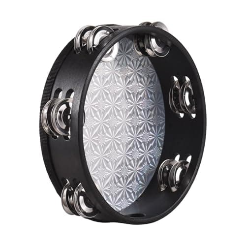 Image of AUNMAS 8 Inch Wooden Tambourine, Handheld Percussion Instrument with Double Row Jingles for Kids, Music Class and Parties (8-inch)