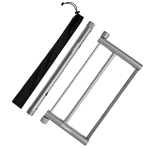 Image of Tbest Folding Wood Saw Aluminum Alloy Hand Saw Portable Garden Bucksaw for Woodworking Camping Hiking Survival Tools with Storage Pouch (Grey)