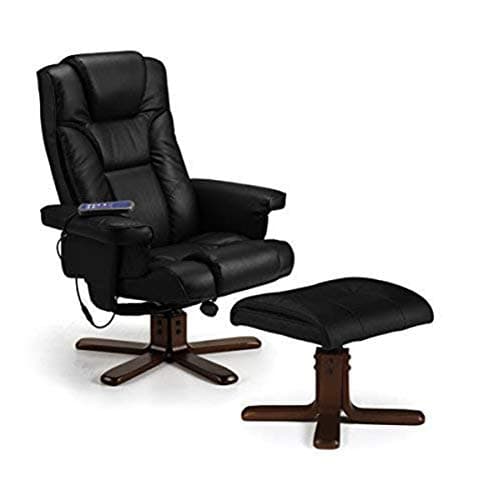 Image of Julian Bowen Malmo Heat Massage Recliner and Footstool, Upholstered,Faux Leather, Black