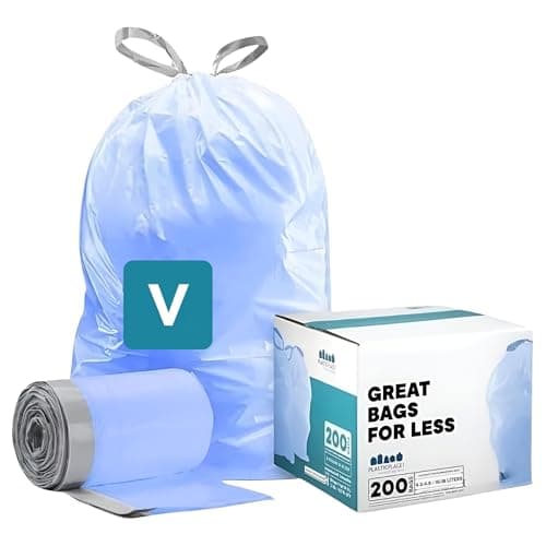 Image of Plasticplace Custom Fit Trash Bags, Compatible with simplehuman Code V (200 Count) Tinted Blue Drawstring Garbage Liners 4.2-4.8 Gallon, 14.5" x 28"