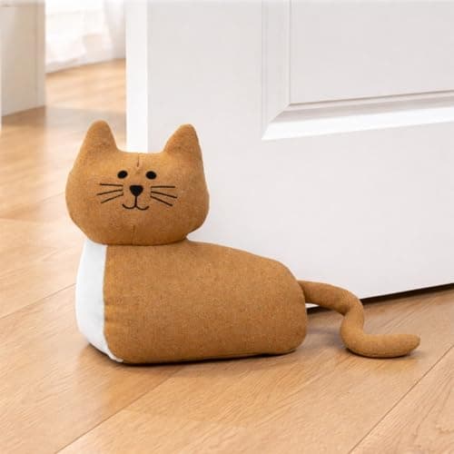 Image of CKB LTD Fabric Door Stopper – Heavy Weighted Interior Decorative Door Stop - Non-Scratch Floor Door Holder for Home, Office Carpet & Hard Floors (Beige Cat)