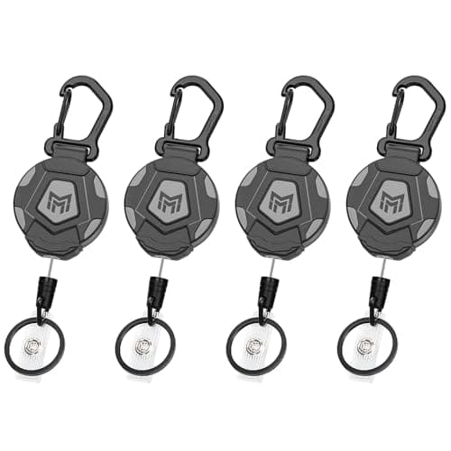 Image of MNGARISTA Retractable Keychain,Heavy Duty Carabiner Badge Holder Clips, Tactical ID Badge Reel with 80cm Retractable Steel Cord for Key Ring ID Card, 226 Grams-4 Pack