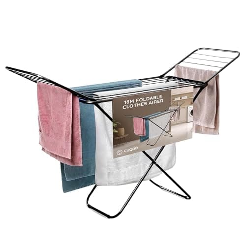 Image of CUQOO Foldable Clothes Airer – Heavy Duty Indoor & Outdoor Clothes Drying Rack with 22 Bars, Winged Laundry Airer Folding Clothes Horse for Washing, Compact Foldable Laundry Dryer Stand