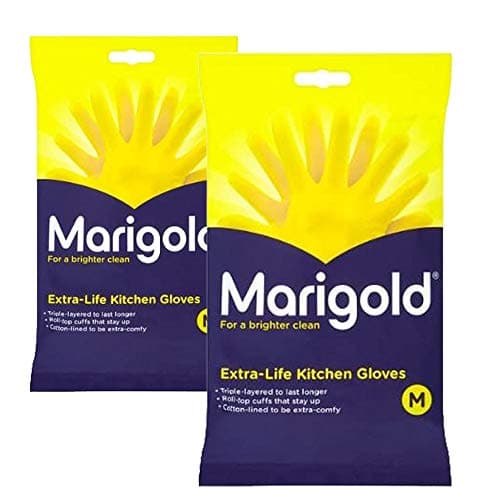 Image of Marigolds Unisex Marigold-gloves-medium Marigold Extra Life Kitchen Gloves Medium 2 Pairs, Yellow, M Pack of UK