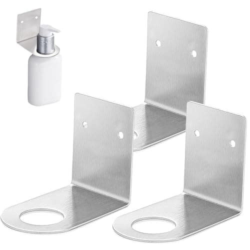 Image of FORYNXHWIN 3Pcs Stainless Steel Soap Dispenser Holder, Wall-Mounted Pump Bottle Stand for Shampoo, Lotion & Kitchen Essentials, Silver